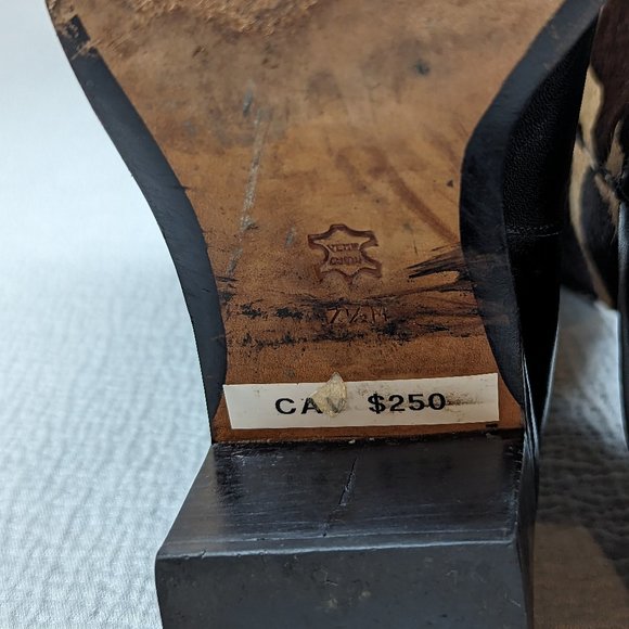 vintage 90s womens Franco Sarto cow print calf hair boots black/tan US 7.5 M - Picture 6 of 7